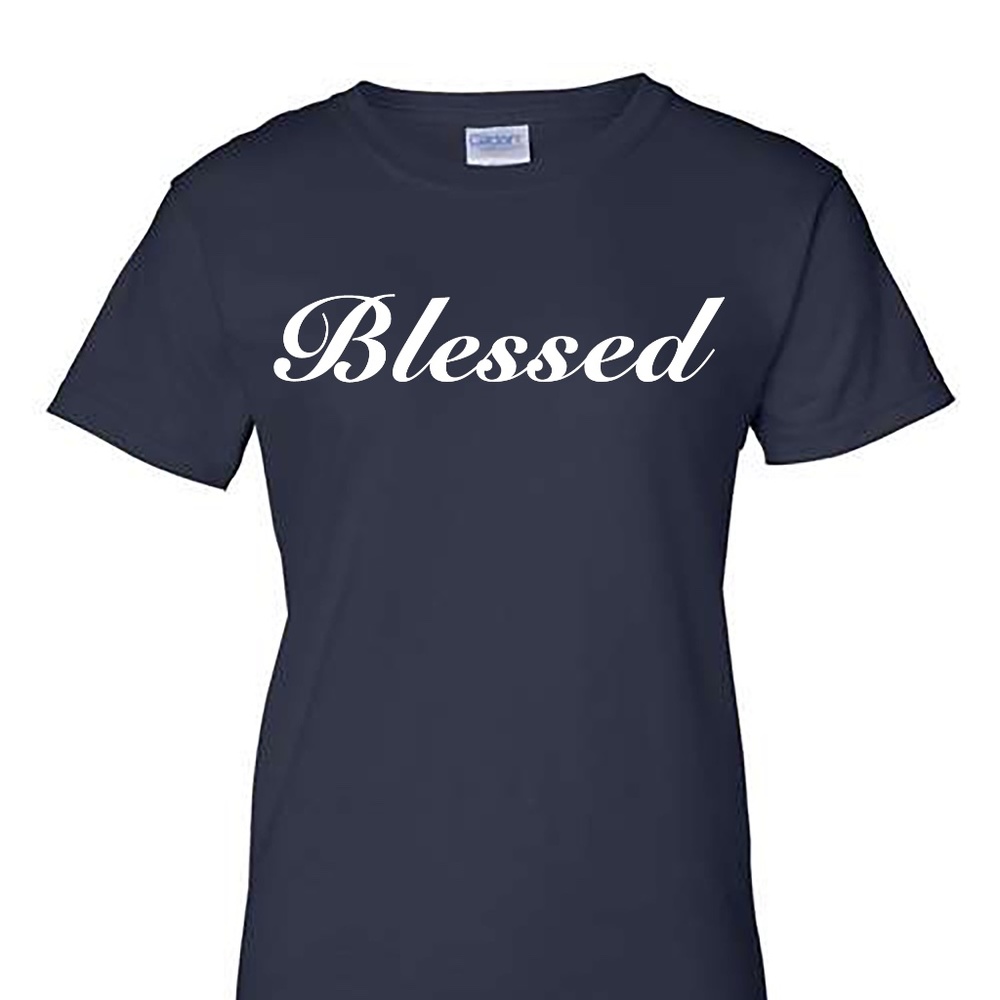 Navy Blessed Vinyl t-shirt, short-sleeved, christian casual wear